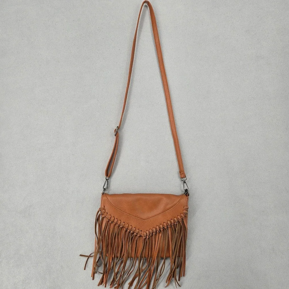 Faux Leather Fringe Crossbody Bag Western Boho Purse Like New Condition